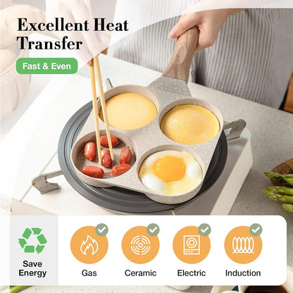 CAROTE 4-Cup Nonstick Granite Egg Pan, Cream White