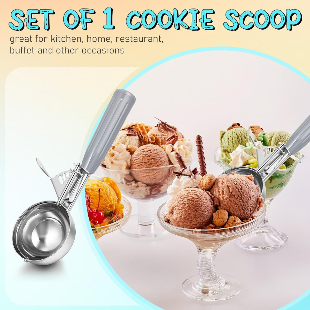 Reallnaive Ice Cream Scooper with Trigger, 4 oz, Gray
