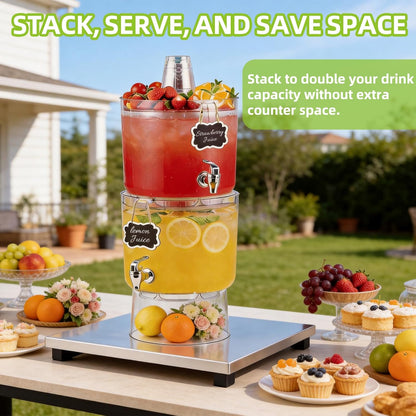 2 Gallon Beverage Dispenser for Parties, BPA-Free Drink Dispenser with No Drip Spigot, Juice Dispensers with Stand, Transparent Plastic Water Dispenser Countertop for Punch, and Drink Fountains