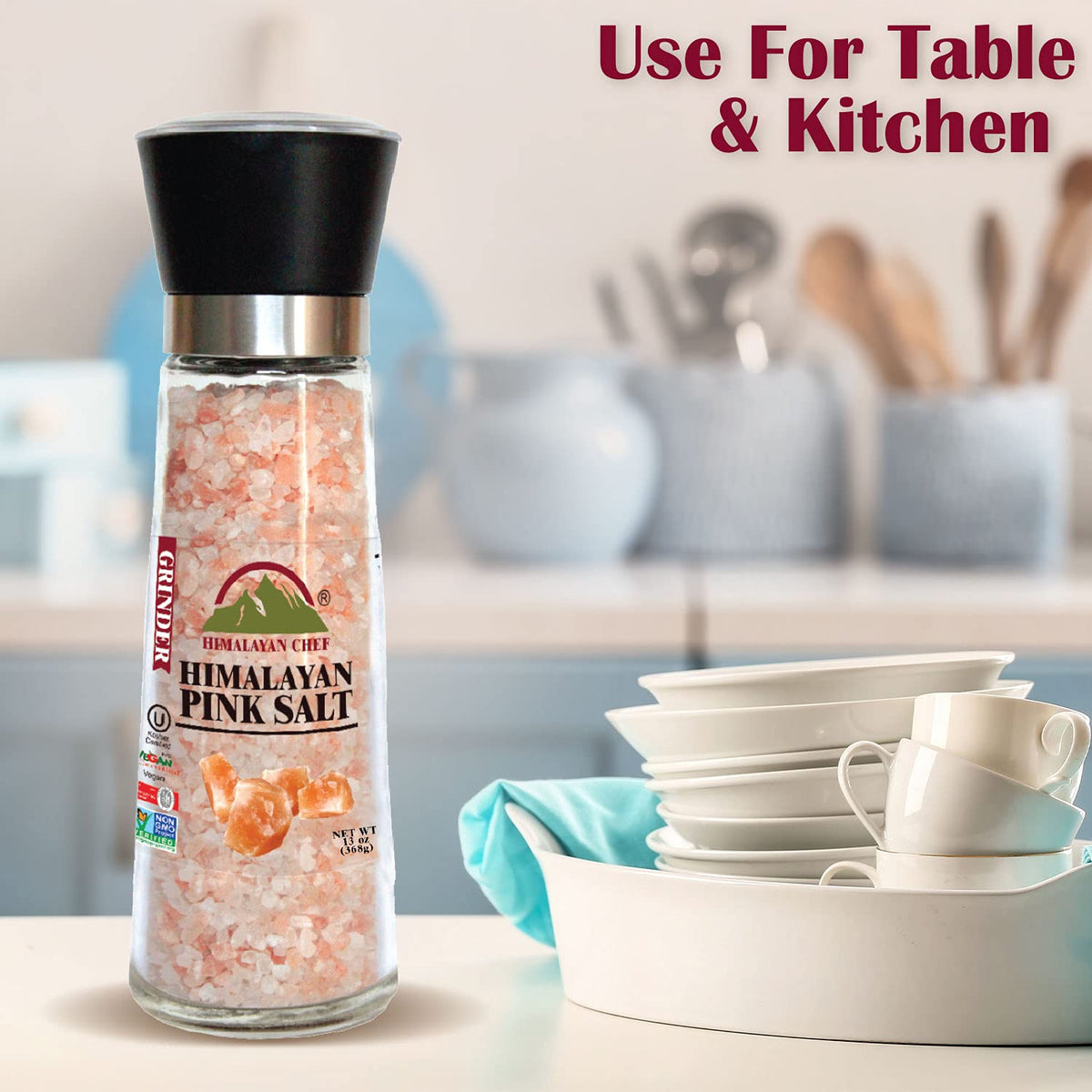 Himalayan Chef Salt Grinder, Refillable-13 Ounce