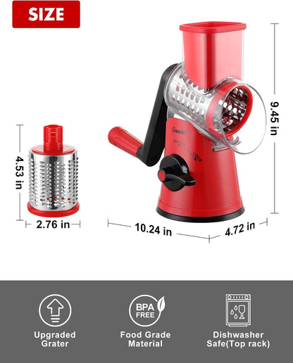 Geedel Rotary Cheese Grater Hand Crank, Cheese Shredder Vegetable Slicer