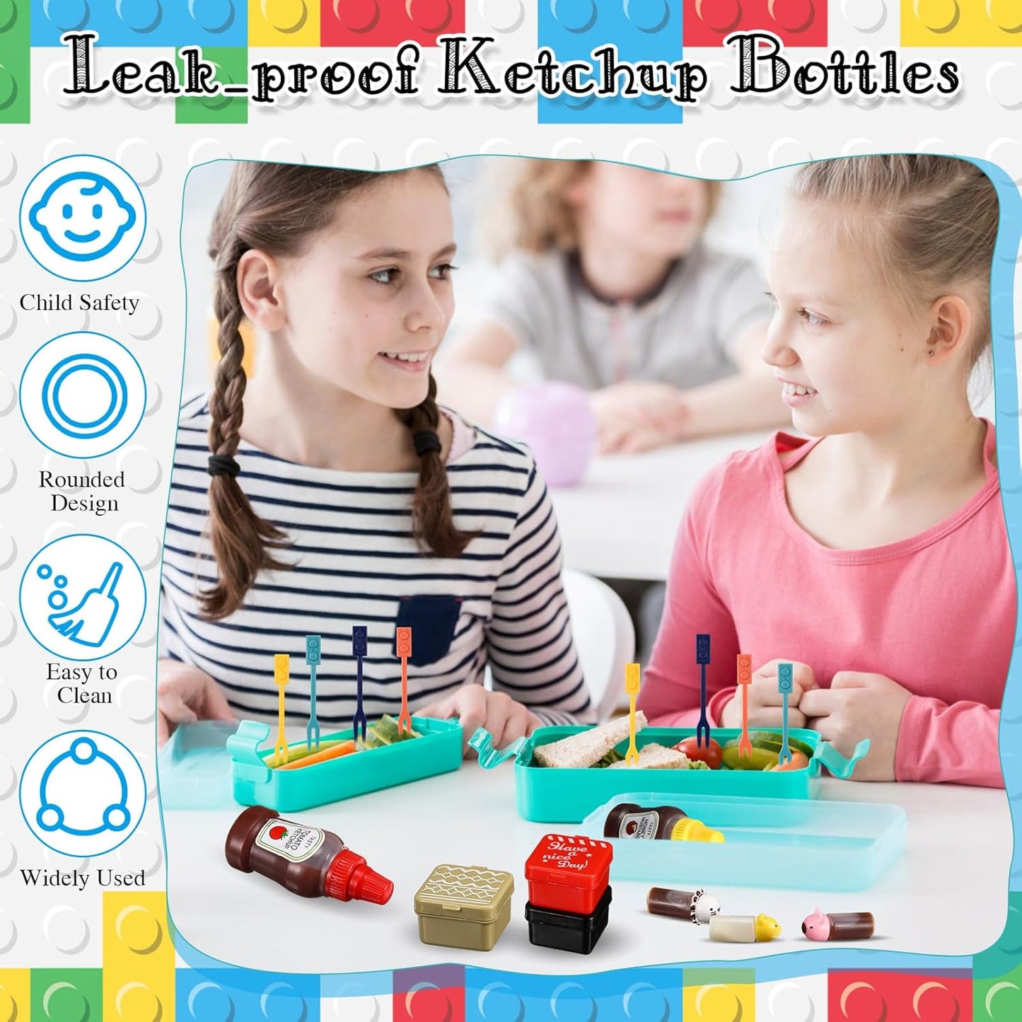 50 Pcs Kids Bento Box Accessories Including Food Picks Mini Condiment Bottles Ketchup Squeeze Bottles, Mini Soy Sauce Container with Funnel for Kids School Bento Camping Office Accessories (Animal)