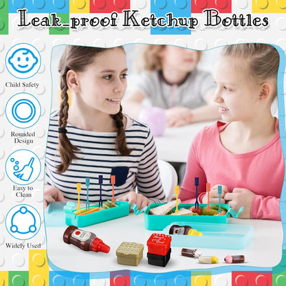 50 Pcs Kids Bento Box Accessories Including Food Picks Mini Condiment Bottles Ketchup Squeeze Bottles, Mini Soy Sauce Container with Funnel for Kids School Bento Camping Office Accessories (Animal)