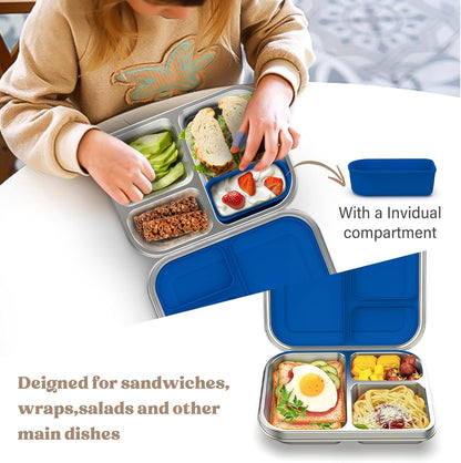 BABHAMNESS Stainless Steel Bento Box Kids, 3 Compartments Leak Proof Metal Bento Lunch Box, 304 Stainless Steel Bento Lunch Containers for School and Office,Dishwasher Safe, BPA-Free-Pink
