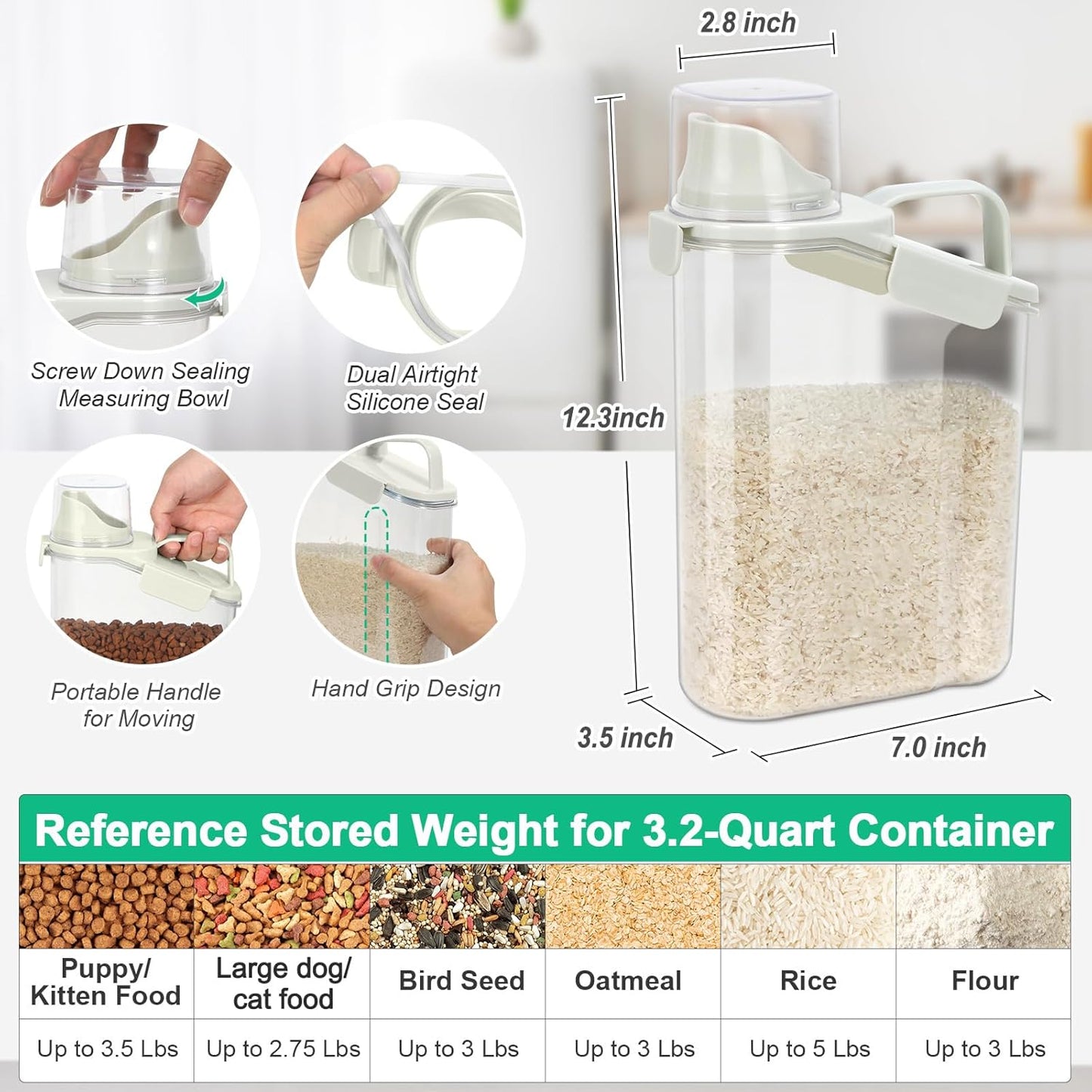 TBMax 2 Pack Airtight Rice Container 5 Lbs +10 Lbs, Cereal Container Oatmeal Storage with Easy-pouring Spout & Handy Cup for Flour Grain Beans, Pet Dog Cat Bird Food Storage Dispenser -Pink