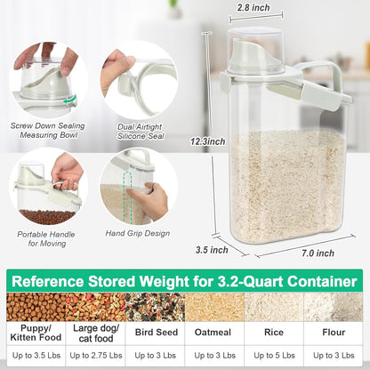 TBMax 2 Pack Airtight Rice Container 5 Lbs +10 Lbs, Cereal Container Oatmeal Storage with Easy-pouring Spout & Handy Cup for Flour Grain Beans, Pet Dog Cat Bird Food Storage Dispenser -Pink