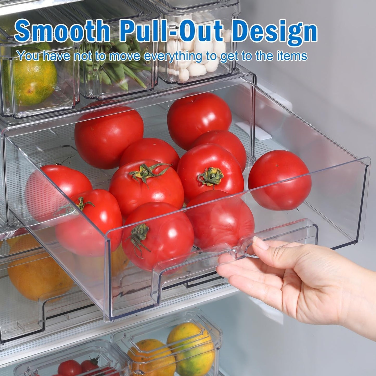 Pomeat 10 Pack Fridge Organizers and Storage Drawers Stackable Refrigerator Organizer Bins Pull out Drawer Clear Fridge Organizer Bins with Lids Fruit and Vegetable Storage Refrigerator Organization