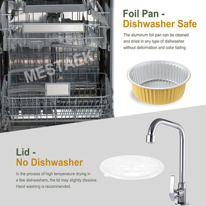 7.7" Round Aluminum Foil Containers with Lids (5 Pack) – Heavy Duty Disposable Takeout Pans for Meal Prep, Pasta, Casserole, Food Storage & Catering, 48oz
