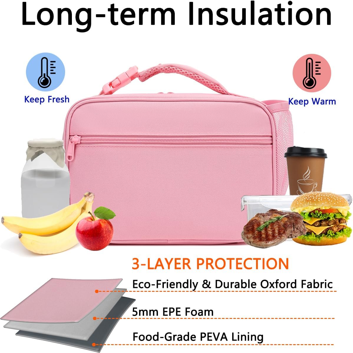 GYEUKHAM Insulated Lunch Box for School, Thermal Reusable Durable Freezable Lunch Bags for Kids Boys Girls Men Women - Small Soft Cooler Portable Lunch Tote Kit for Work Picnic Travel,Black