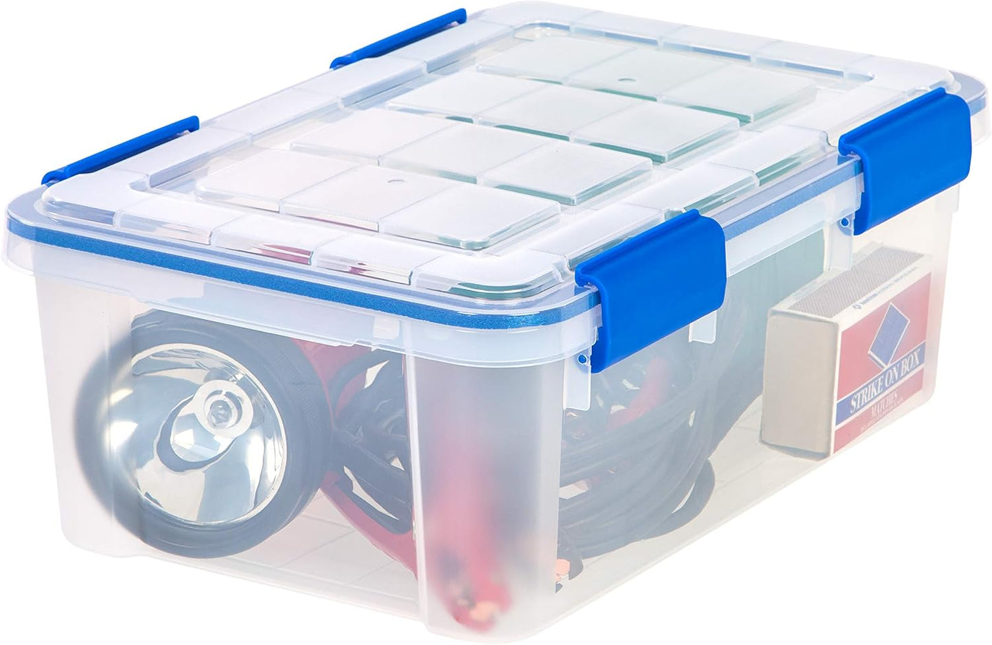 IRIS USA WeatherPro 16 Qt Storage Bins with Lids, 3 Pack, BPA-Free Plastic Gasket Box with Tight Latch and Seal, Stackable Nestable Tote Tub - Clear/Blue