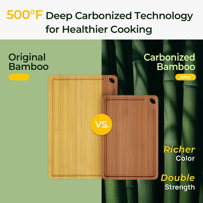 Keechee Wood Cutting Board for Kitchen - Reversible Bamboo Cutting Boards Gift Set of 3 with Juice Groove, Wooden Chopping Board for Meat, Fruit, Vegetables & Cheese (Pre Oiled, Natural)