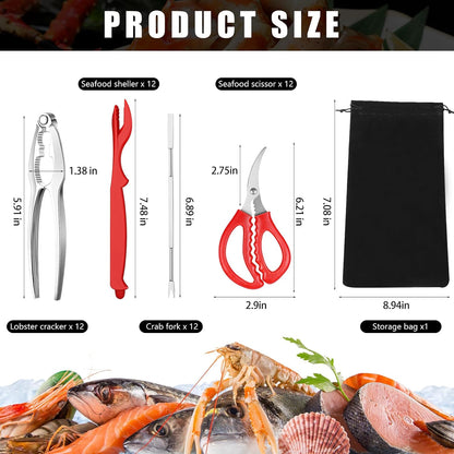 Zhehao 49 Pcs Seafood Tools Set Includes Crab Crackers, Lobster Shellers, Crab Leg Forks, Seafood Scissors and Storage Bag Nut Cracker Set for Party Supplies