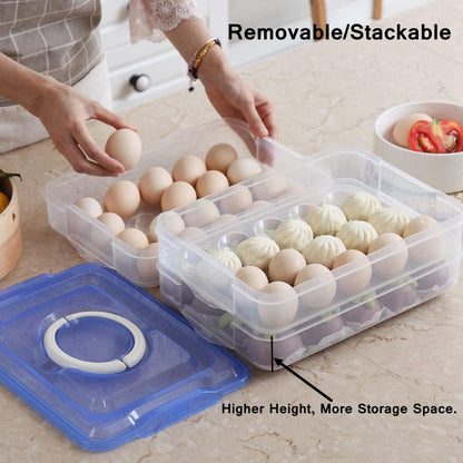 Deviled Egg Tray with Lid, 2-Layer, Stackable Egg Carrier Holder for Refrigerator, Camping Food Storage Container with Handle, Large, 40 eggs(transparent)