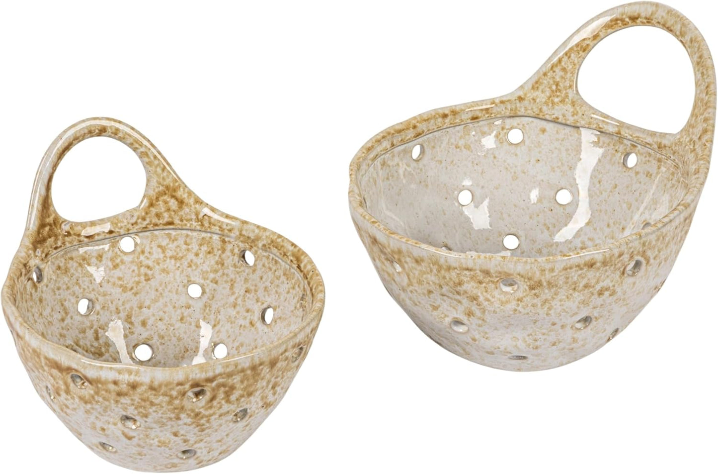 Creative Co-Op Stoneware Colanders with Handles, Set of 2