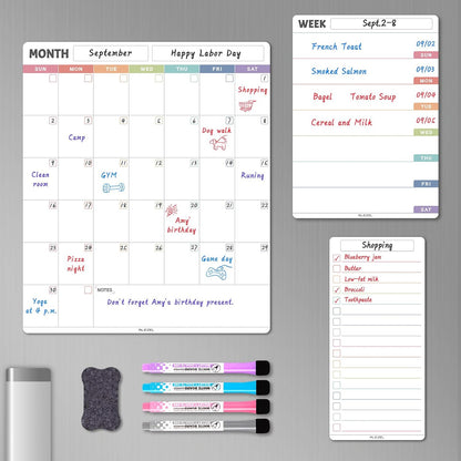 ALEZEL Dry Erase Fridge Calendar Magnetic, Greenery White Board Calendar Dry Erase for Refrigerator - Set of Vertical Monthly & Weekly Calendar for Fridge with 1 List Board, 4 Markers + Eraser