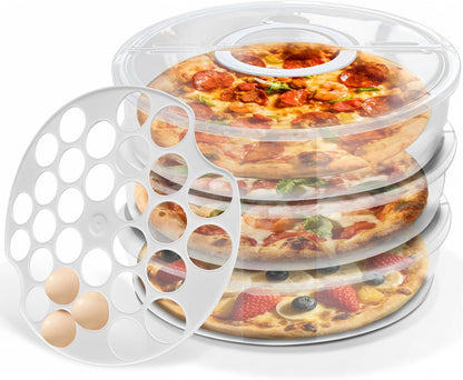 Pizza Storage Container Set, Reusable Pizza Container for Leftover Pizza, Pie Carrier with Lid and Handle, Pie Storage Container & Pie Holder(2/3 Pack + Egg Tray) (2 containers with egg tray)