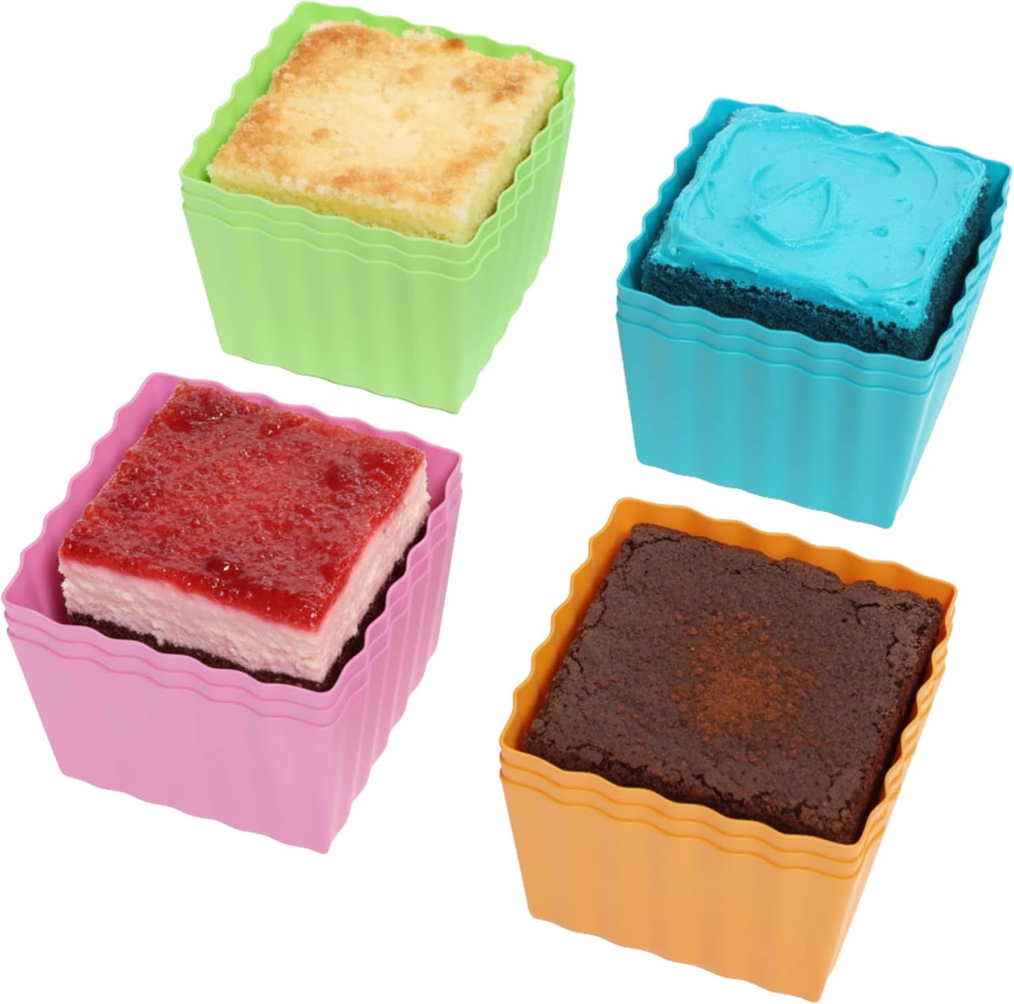 Bakerpan Silicone Square Baking Cups - Set of 12 Reusable Mini Cupcake Liners for Cupcakes, Brownies, Mini Cakes & Bento Boxes - 1.5" Square Molds - BPA-Free, Dishwasher Safe