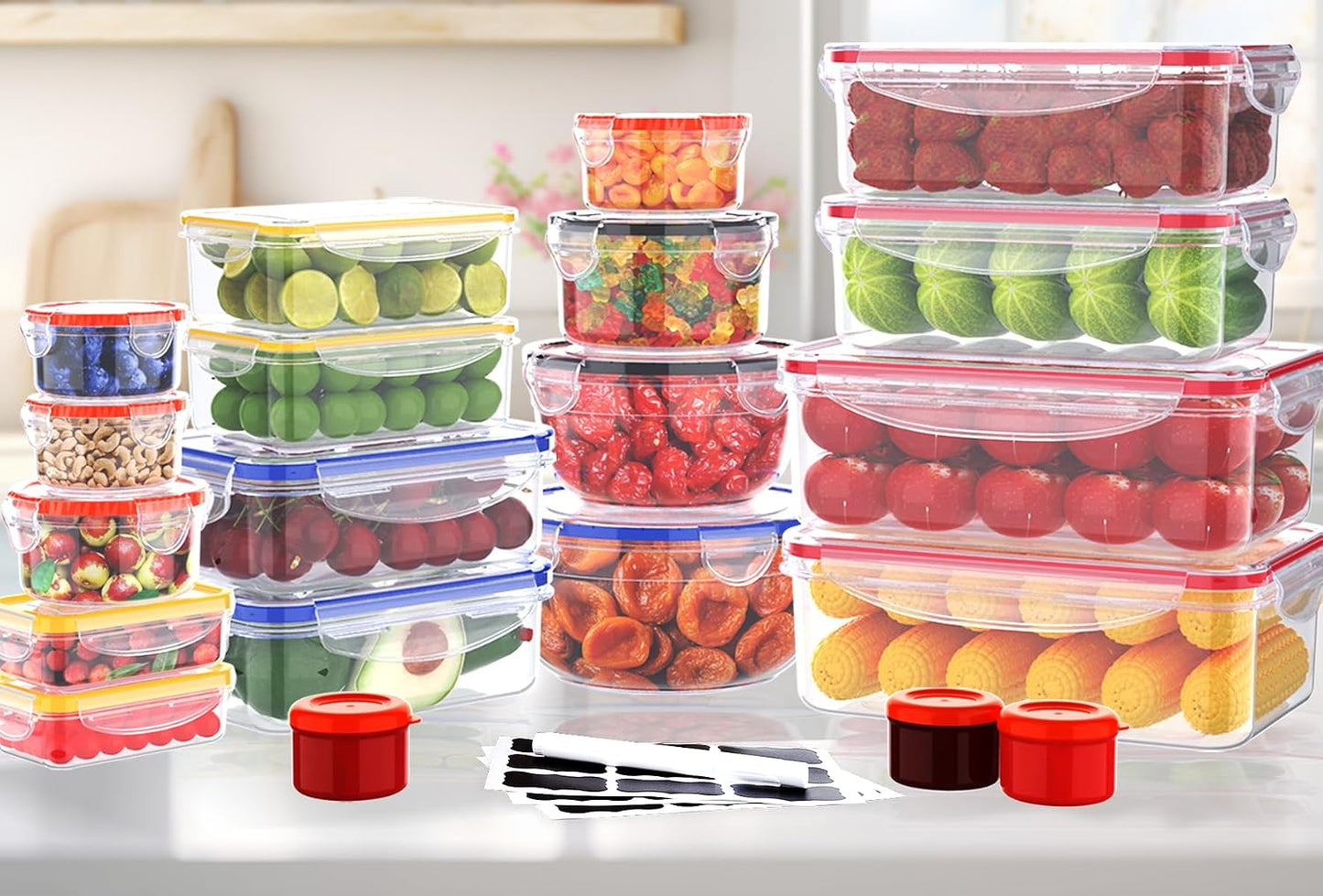 70 Pcs Large Food Storage Containers with Lids Airtight-2500ML to Small Box,Total 22812 ML Stackable Kitchen Bowls Set(35 Containers,35 Lids)-BPA Free Leak proof Plastic Boxes-Microwave safe