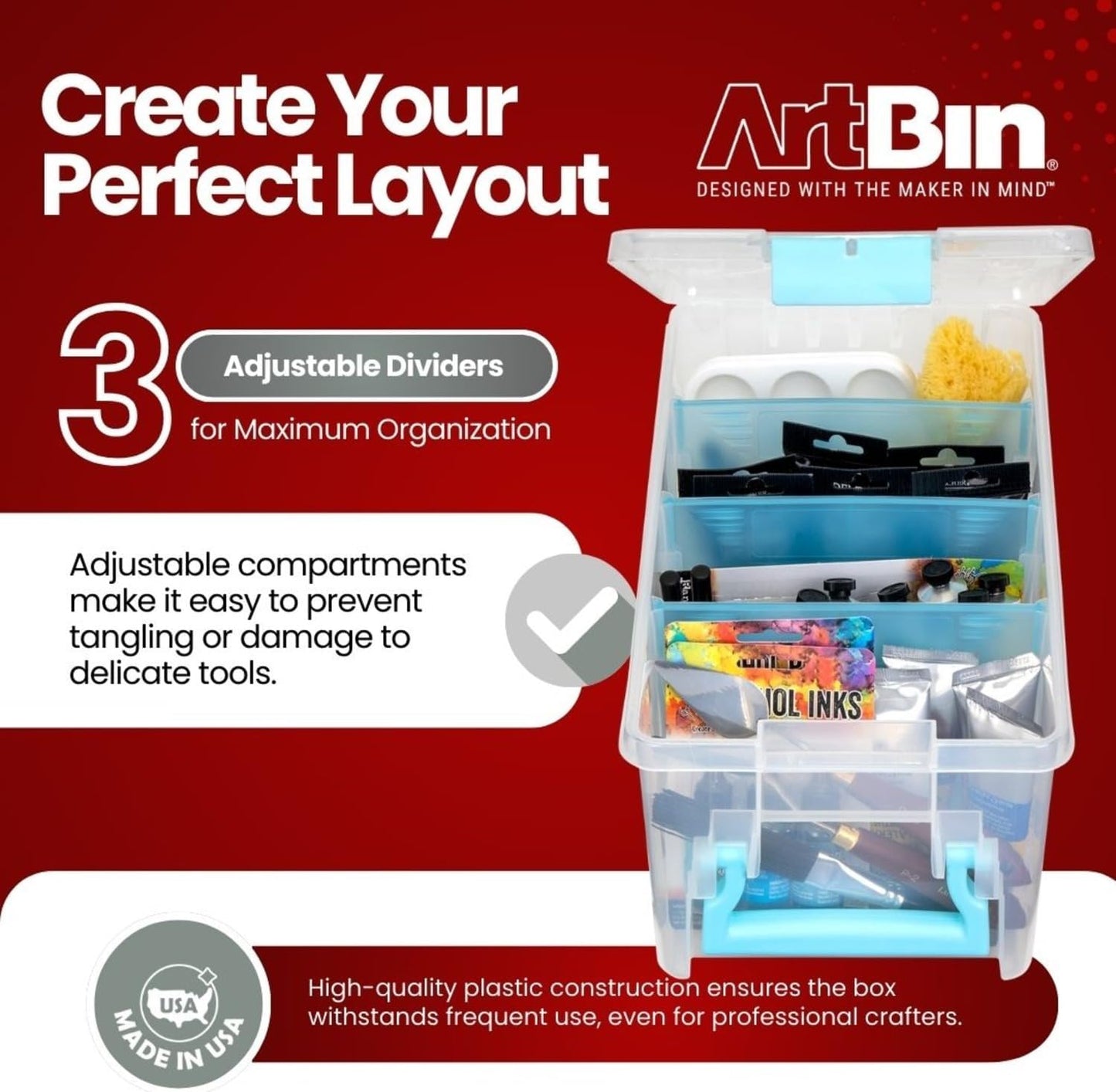 ArtBin Semi Satchel Portable Craft Organizer with 3 Dividers - Clear Plastic Storage Case for Art & Craft Supplies