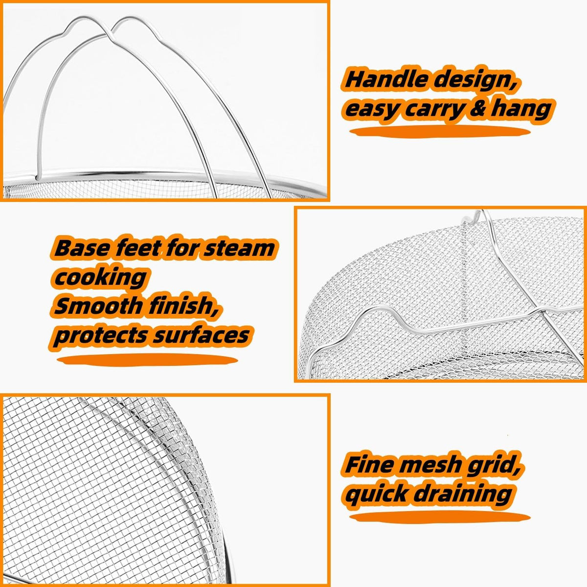 Stainless Steel Steamer Basket with Handle, Pressure Cooker Steamer Insert