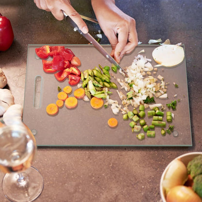 JAMBALAY Tempered Glass Cutting Boards for Kitchen, 16"x12" Clear Glass Cutting Board Set, 2Pcs Chopping Board with Rubber Non Slip Feet, Heat Resistant, Shatter Resistant, Dishwasher Safe