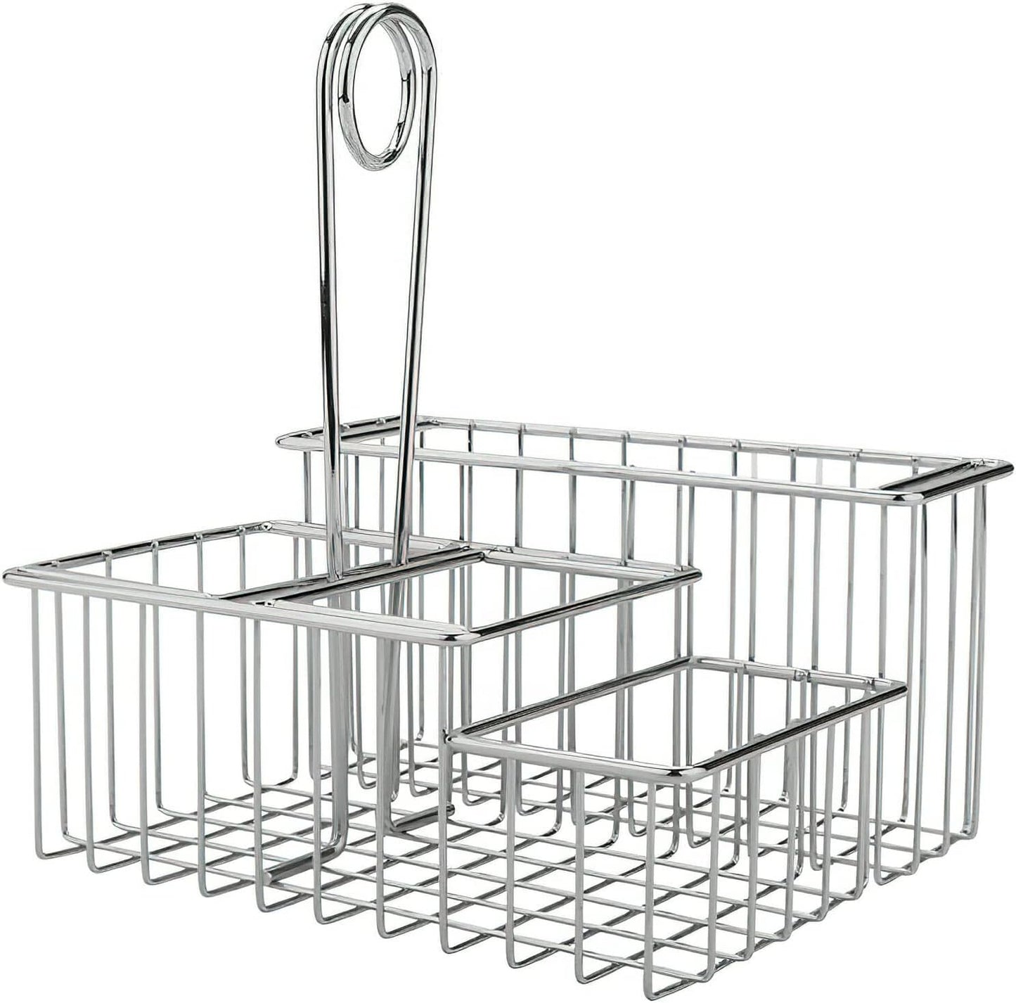 G.E.T. 4-21699 Chrome Four Compartment Condiment Caddy Metal Specialty Servingware Collection, 8" x 7" x 9" Tall, Chrome