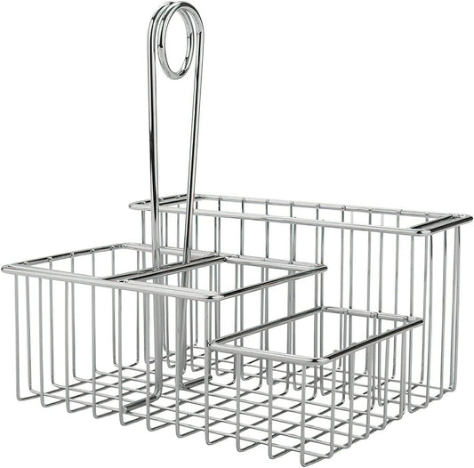 G.E.T. 4-21699 Chrome Four Compartment Condiment Caddy Metal Specialty Servingware Collection, 8" x 7" x 9" Tall, Chrome