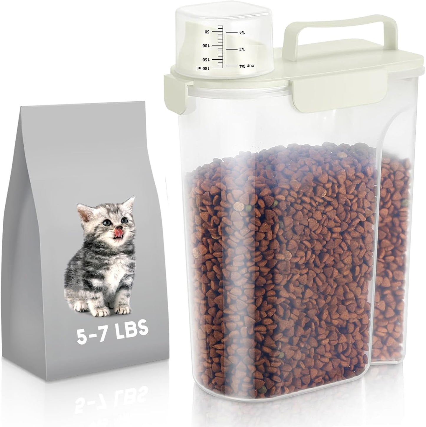 LEAWALK 5-7Lbs Cat Dog Storage Container, Portable Pet Food Containers with Upgraded Large Spout and Cup, Small Animal Kibble Dispenser for Bird Seed, Oatmeal, Rice, Flour, Brown Sugart-Dark Green