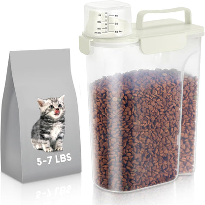 LEAWALK 5-7Lbs Cat Dog Storage Container, Portable Pet Food Containers with Upgraded Large Spout and Cup, Small Animal Kibble Dispenser for Bird Seed, Oatmeal, Rice, Flour, Brown Sugart-Dark Green