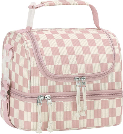 Vankor Corduroy Lunch Box Kids Insulated Lunch Bag Double Decker, Cute Leak-Proof Lunch Box for Boys Girls, Portable Cooler Lunch Bag Thermal Lunch Tote for School Picnic Travel, Light Blue