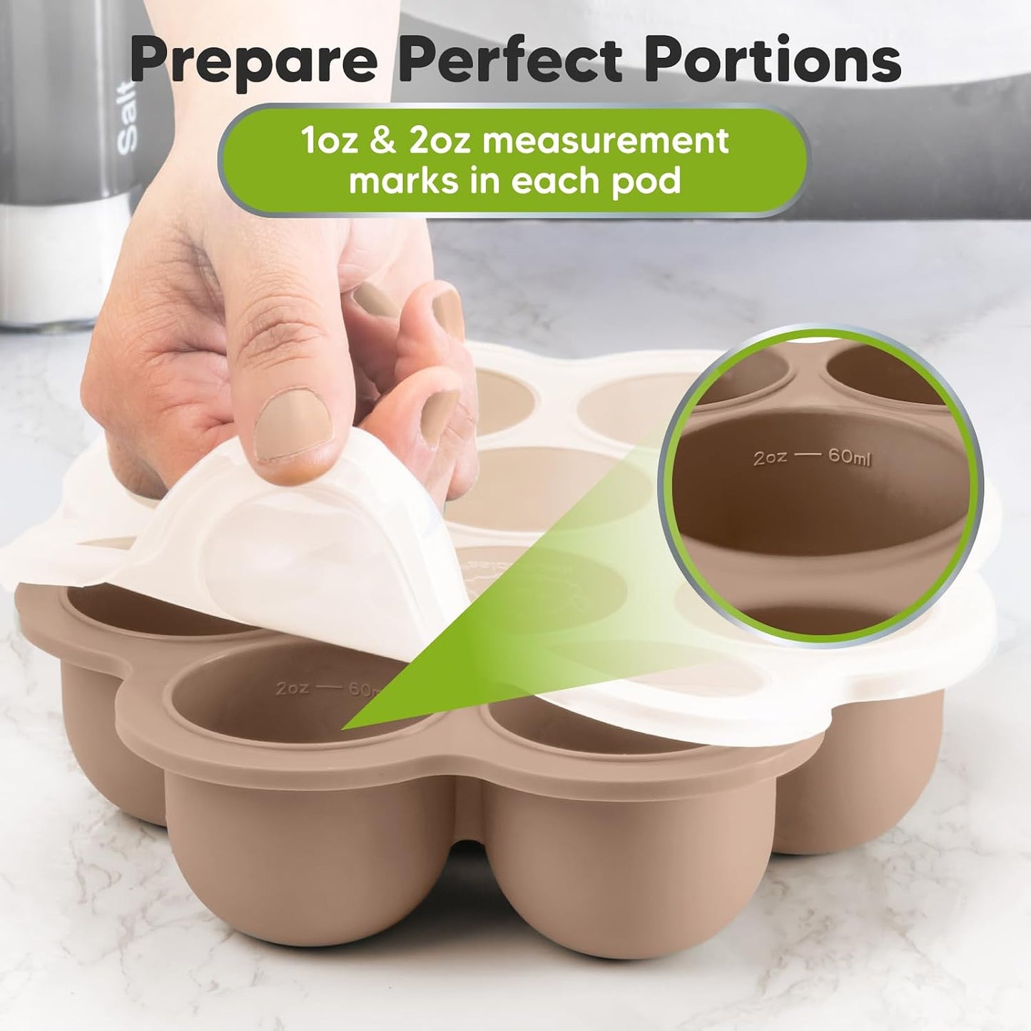 KeaBabies Silicone Food Freezer Trays with Lid, 2oz x 10 Pods Baby Food Storage Containers, Easy Puree Meal Prep, Breast Milk Silicone Freezer Molds, Dishwasher, Microwave Safe, BPA-Free (Slate)