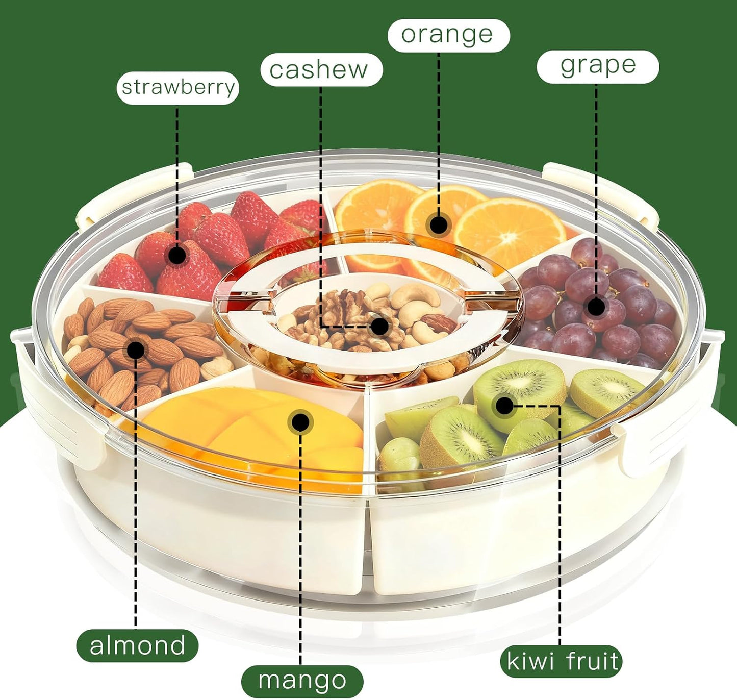 6-Compartment Snackle Snack Bowl with Lid-Microwave & Dishwasher Safe Divided Serving Bowl for Fruit,Veggies & Snacks-Portable Snack Organizer for Picnics,Road Trips & Parties (1 pcs 6 Compartment)