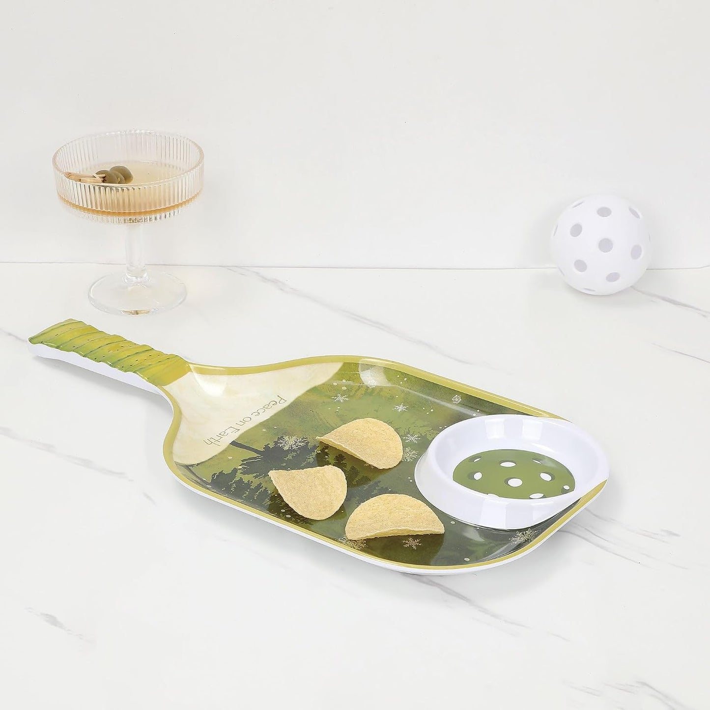 UPware Watermelon Melamine Chip and Dip Snack Tray, Summer Fruit Pickleball Paddle Shape Platter for Chips, Salsa, Fruits, and Appetizers, 15.75 x 8 Inch