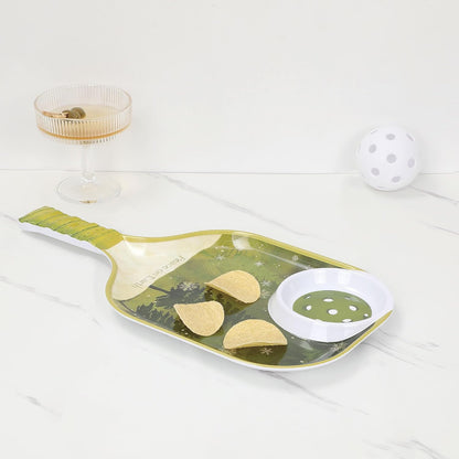 UPware Watermelon Melamine Chip and Dip Snack Tray, Summer Fruit Pickleball Paddle Shape Platter for Chips, Salsa, Fruits, and Appetizers, 15.75 x 8 Inch
