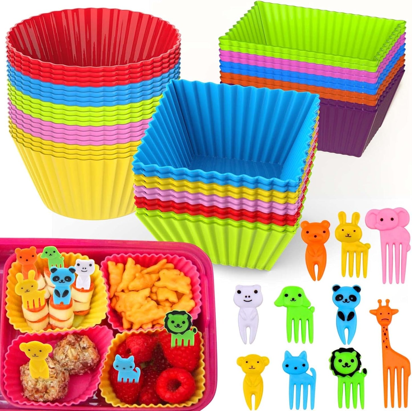 XANGNIER 40 Pcs Silicone Lunch Box Dividers,Reusable Lunch Bento Box Accessories for Kids,Lunchbox Supplies Accessories,Back to School Lunch Essentials,Silicone Cupcake Liners,Muffin Cups