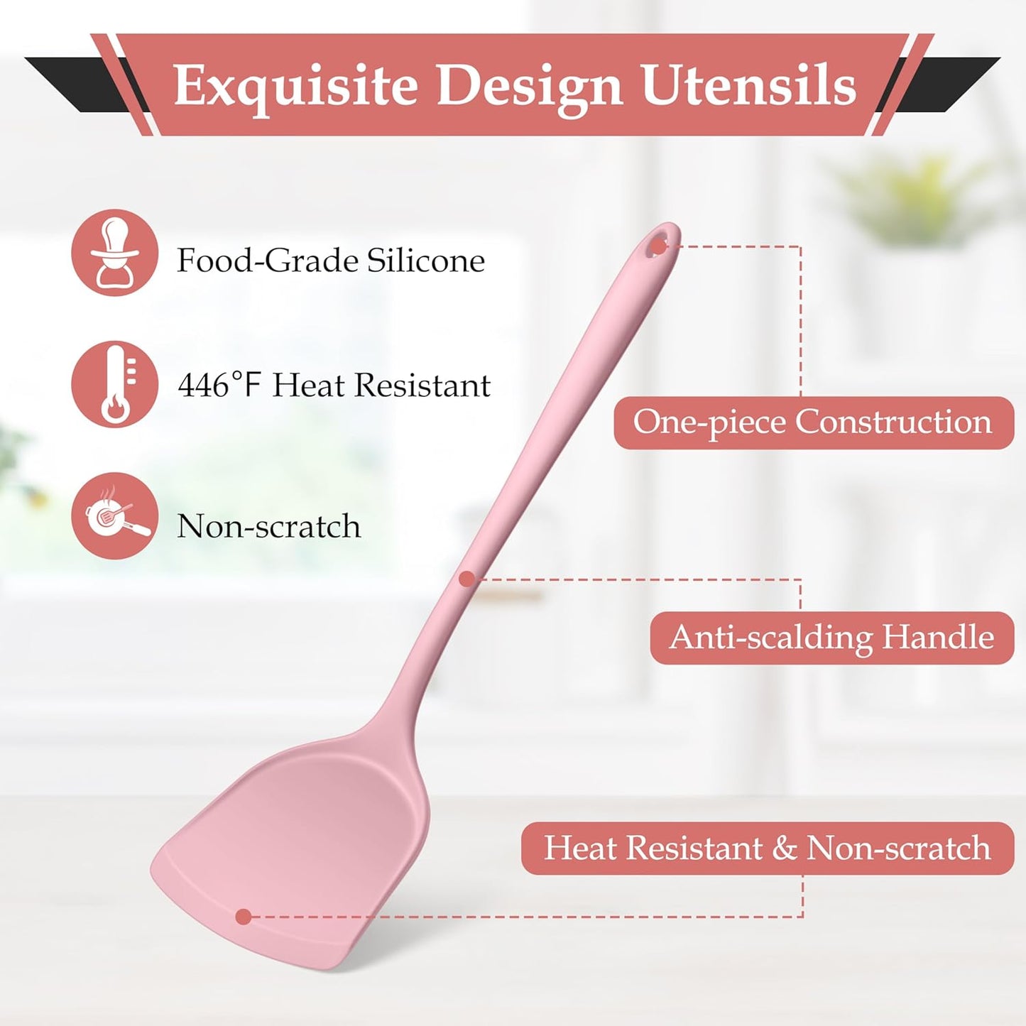 LIANYU Non-Toxic Silicone Kitchen Utensils Set, 8 Piece Non-Scratch Cooking Spoons & Spatulas, Stainless Steel Core, Heat Resistant & Dishwasher Safe, Khaki