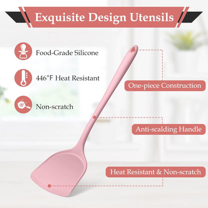 LIANYU Non-Toxic Silicone Kitchen Utensils Set, 8 Piece Non-Scratch Cooking Spoons & Spatulas, Stainless Steel Core, Heat Resistant & Dishwasher Safe, Khaki