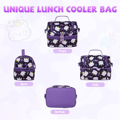 Lunch Bag for Girls,ChaseChic Insulated Lightweight Lunch Boxes for Kids Boys Dual Compartment Lunch Organizer Leak-Proof Cooler Bag with Detachable Adjustable Shoulder Strap,Purple Butterflies