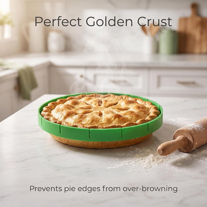 Silicone Pie Crust Shields (2-Pack), Adjustable Pie Protectors,2-Pack Adjustable Silicone Pie Crust Shield, Reusable Pie Crust Protector with insulated gloves, Pie Shield Green.