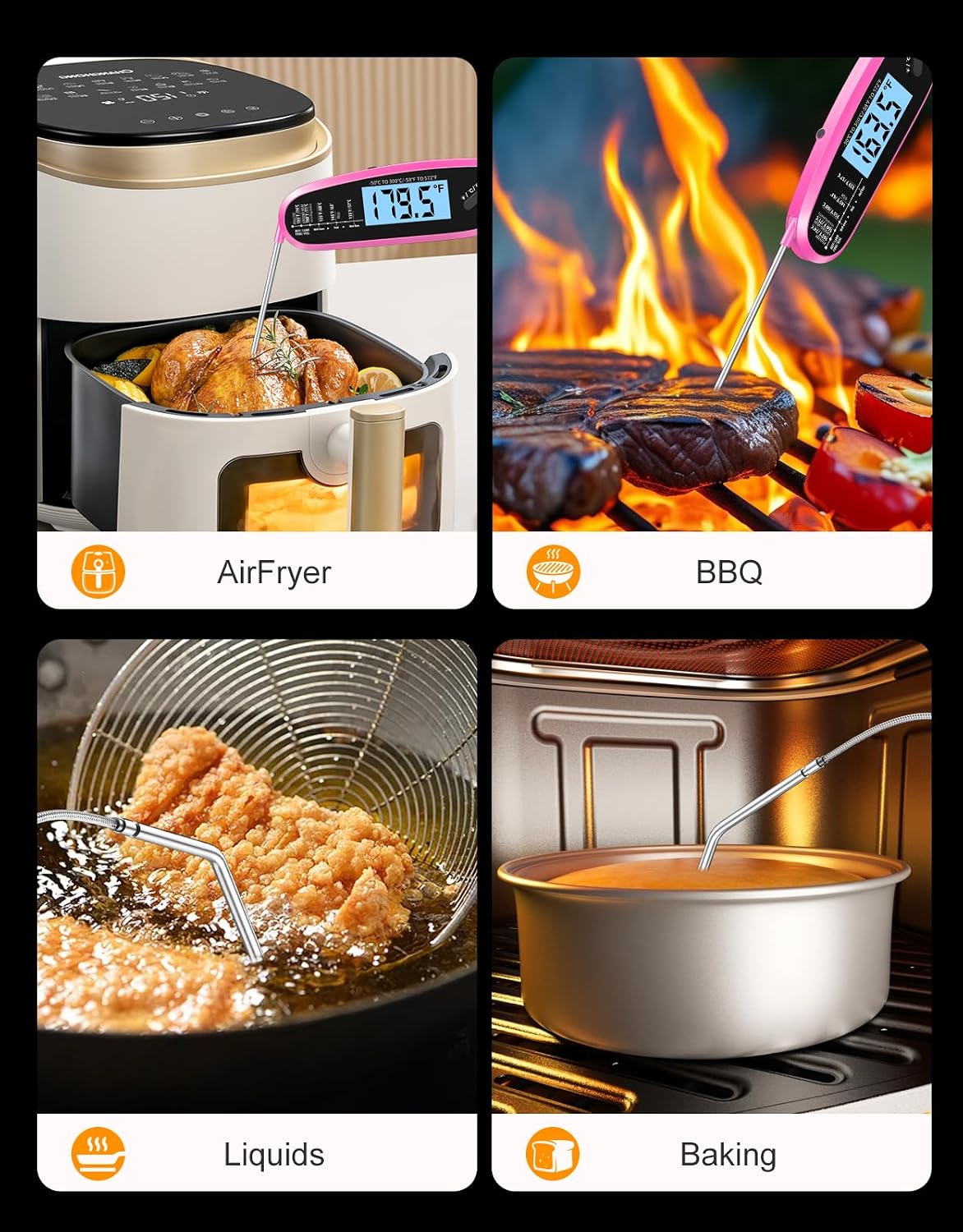 Instant Read Meat Thermometer Digital for Cooking with Dual Probe