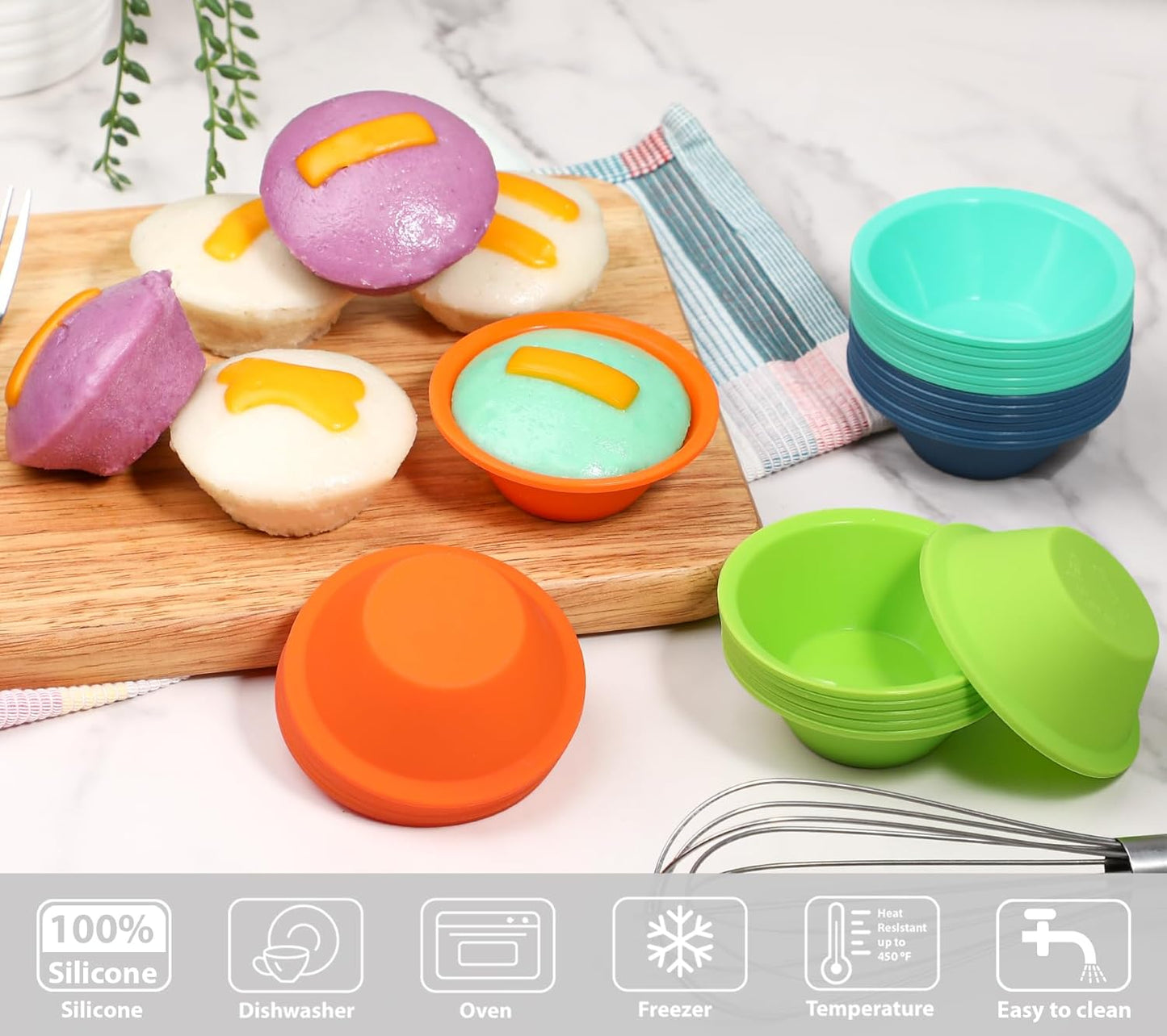 Webake Silicone Cupcake Baking Cups Set of 8, Air Fryer Muffin Pan Jumbo Muffin Liners Reusable Large Individual Muffin Tin, 3.5 Inch Mini Cake Pan Salad Dressing Container, BPA Free