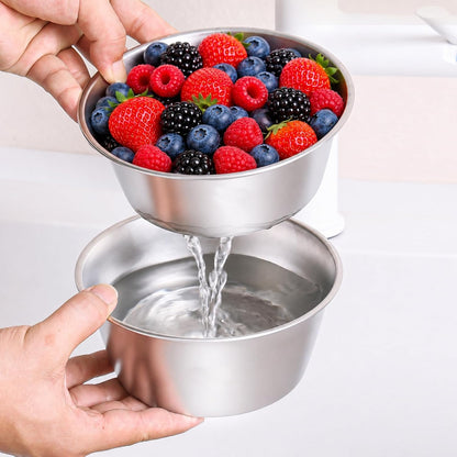 2 Set Berry Baskets,316 Stainless Steel Strainer Set,Fruit Washing Bowl with Strainer,Small Metal Colander for Berries, Strawberry, Grape, Cherry, Dishwasher Safe