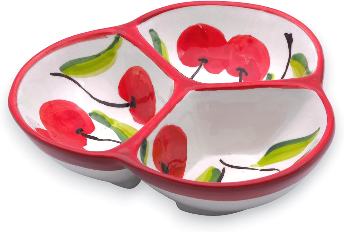 Ceramic Chip & Dip Bowl 7.5”, 3-Compartment Divided Serving Dish & Condiment Tray for Appetizers – Handmade in Spain, Lead-Free Glaze, Microwave, Oven & Dishwasher Safe
