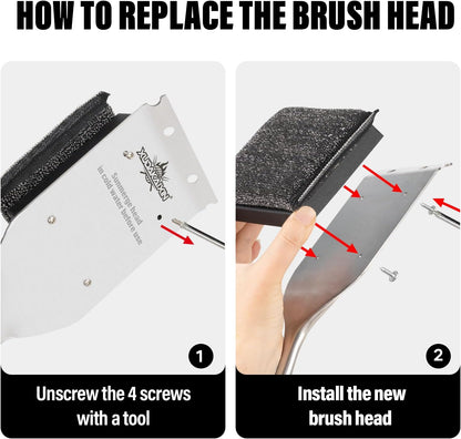 XUDKAKAIXIN Grill Brush Bristle Free,with 1 Replacement Head,Unique Steel Fibers Pad [Safe & Efficient] Perfect for Cast Iron/Stainless-Steel Grates-,Grill Cleaner for Outdoor Gril,Gifts for Men/Dad