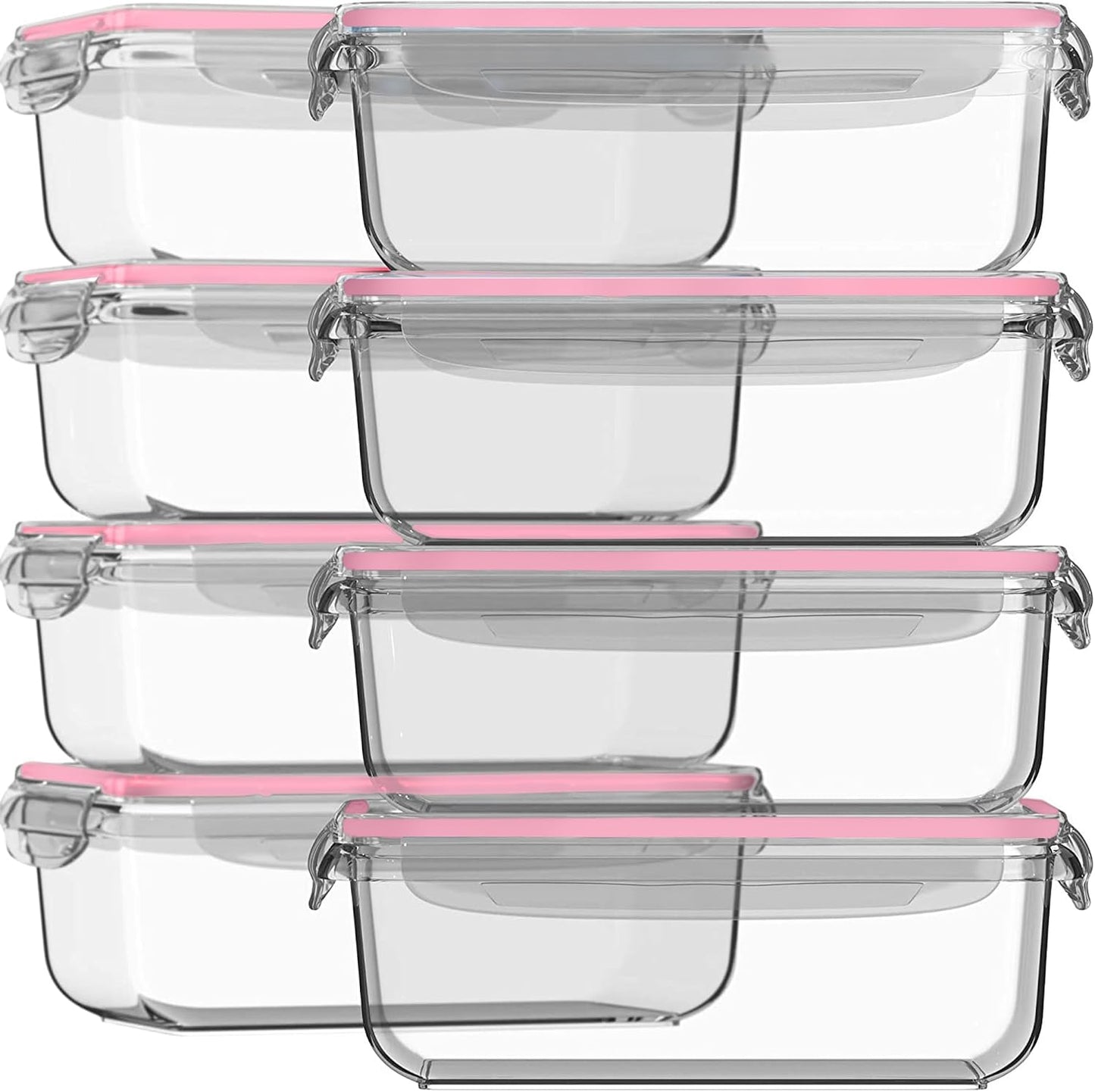 Razab 16 Pc (Set of 8) 30 Oz Glass Meal Prep Containers with Lids, Airtight Large Glass Food Storage Containers, Reusable Leak Proof BPA Free, Freezer to Oven and Dishwasher Safe