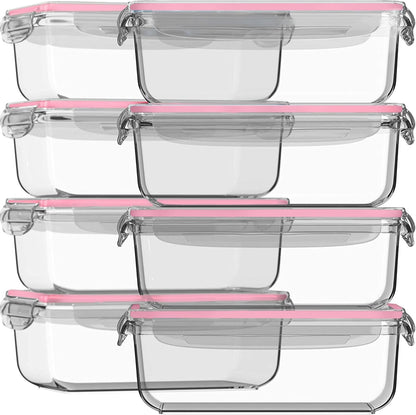 Razab 16 Pc (Set of 8) 30 Oz Glass Meal Prep Containers with Lids, Airtight Large Glass Food Storage Containers, Reusable Leak Proof BPA Free, Freezer to Oven and Dishwasher Safe