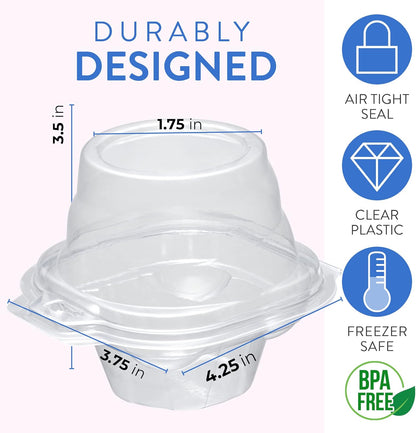 Plastic Cupcake Containers Boxes | 12 Compartment – 8 Pack | Disposable High Dome Dozen Cupcake Holder With Lid Bulk | Extra Sturdy Stackable Cupcake Boxes | Durable Muffin Packaging Transporter To Go