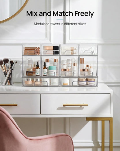 Vtopmart 10 Pack Small Clear Stackable Storage Drawers, Acrylic Bathroom Makeup Organizer, Plastic Storage Bins For Vanity, Undersink, Kitchen Cabinets, Pantry, Home Organization