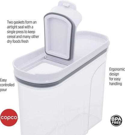Copco Clear Cereal Storage Container 4.75 Qt - Airtight Flip-Top Lid, BPA-Free Plastic, Pantry Organizer for Dry Food, Cereal, Pasta, Nuts, Pet Food - Space-Saving Kitchen Storage Bin