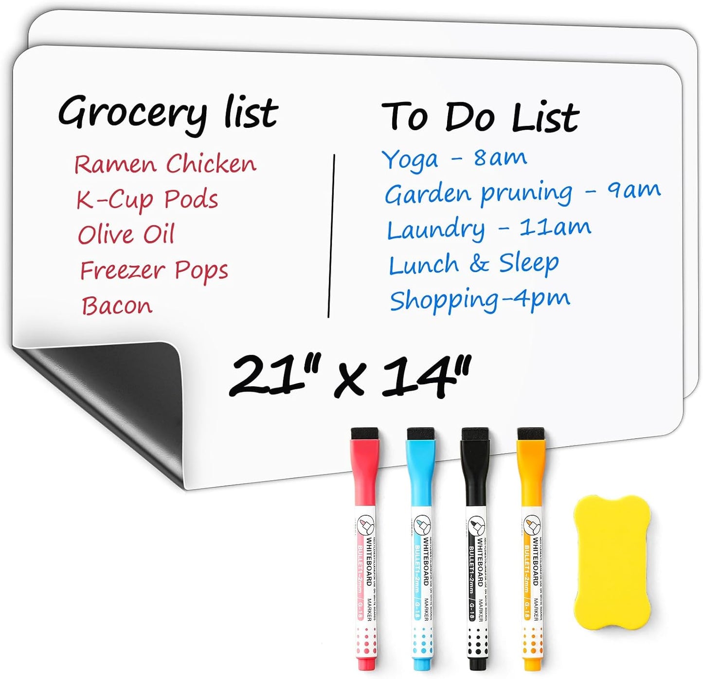 2 PCS Magnetic Dry Erase Whiteboard for Fridge, 14"x11" Reuasble & Erasable White Board Sheet for Refrigerator, Freezer - Smooth & Flexible Magnet Blank Notepad for Home, Kitchen Organizer and Planner
